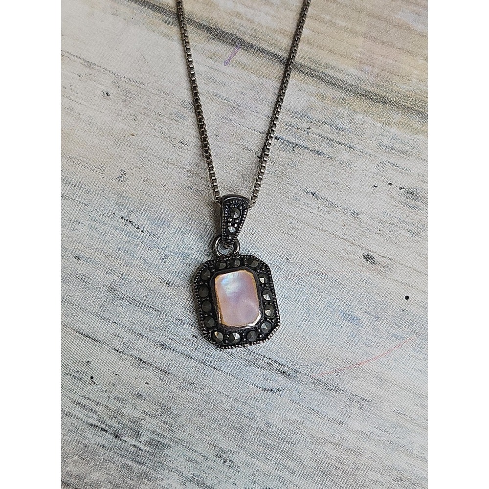 Marcasite and Mother of Pearl Pendant on Sterling Silver Chain